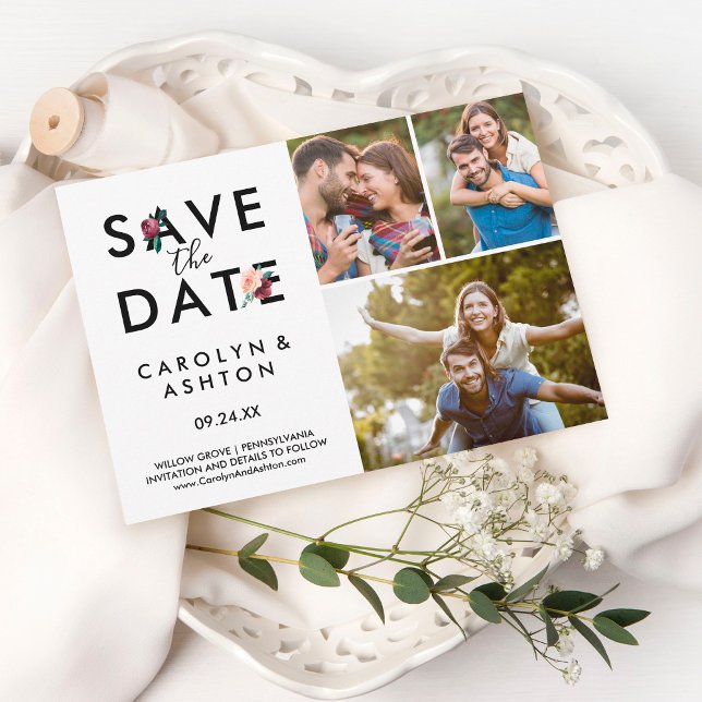 Save The Date Flower Lettering Maroon 3 Photo Enregistrer la car (Créateur téléchargé)