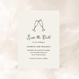Save The Date Flûtes Dessinées à la Main Doodle Mariage Moderne