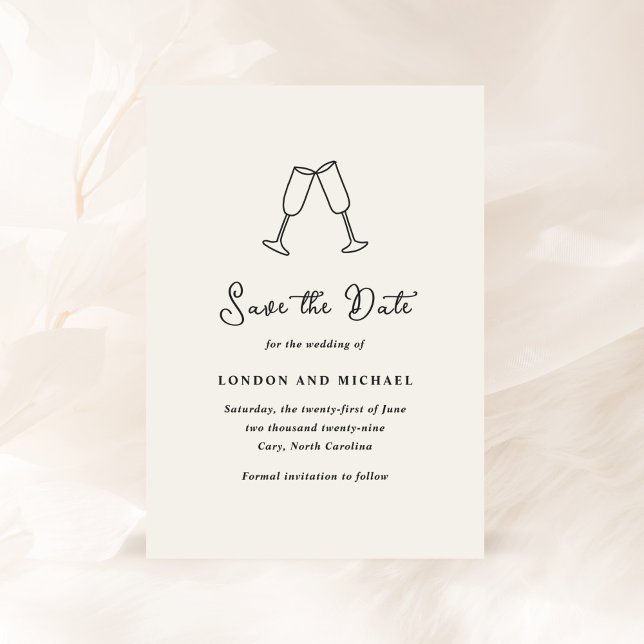 Save The Date Flûtes Dessinées à la Main Doodle Mariage Moderne (Créateur téléchargé)