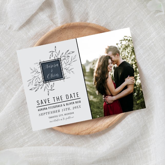 Save The Date Foliage délicat | Bleu acier | Mariage (Créateur téléchargé)