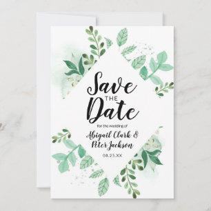 Save The Date Foliage frais Botanique Monnaie Diamant Frame Chic