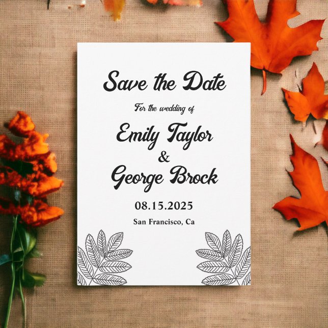 Save The Date Foliage Noir Et Blanc Simple Mariage de automne Ru (Créateur téléchargé)
