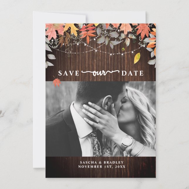 Save The Date Folithe d'automne Mariage d'automne Lumière bois P (Devant)