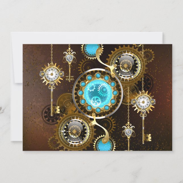 Save The Date Fond rouillé Steampunk avec verres turquoise (Devant)
