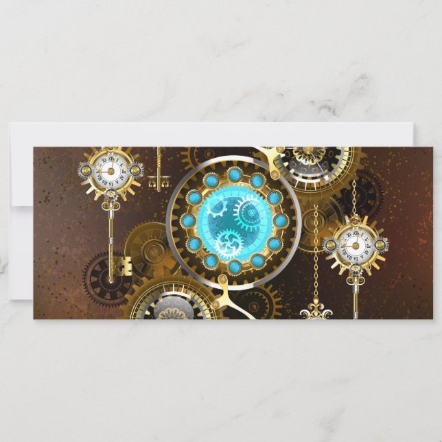 Save The Date Fond rouillé Steampunk avec verres turquoise (Devant)