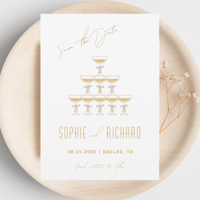 Save The Date Fontaine de mariage tour à champagne ruban coquett (Créateur téléchargé)