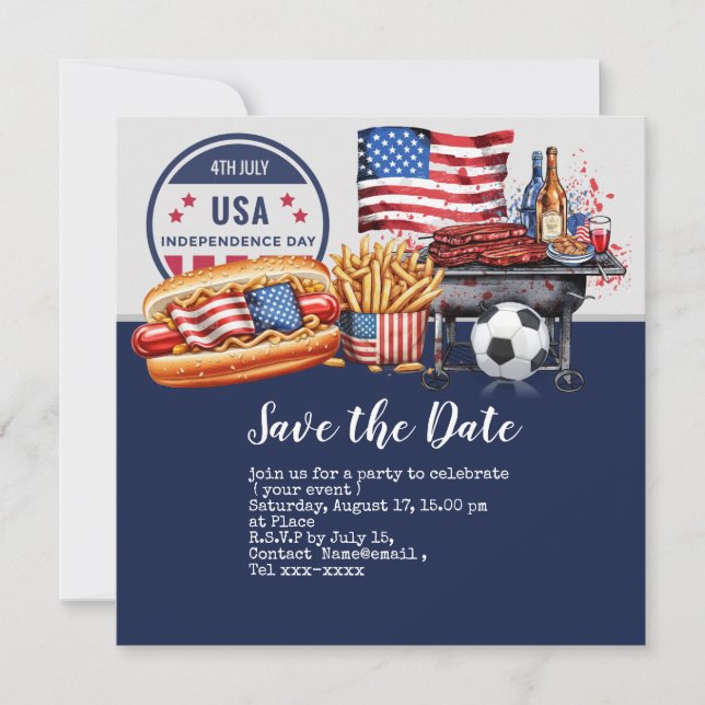 Save The Date Football 4 juillet Fête de l'Indépendance Amérique (Devant)