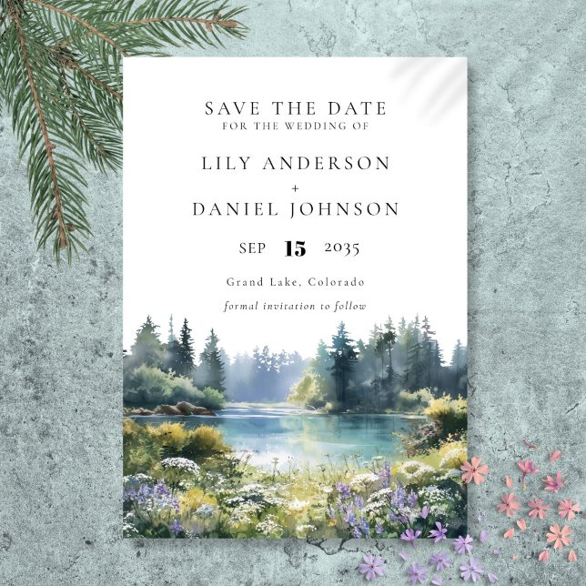 Save The Date Forest Lakeside Wildflowers Floral Wedding (Forest Lakeside Wildflowers Floral Wedding Save The Date)