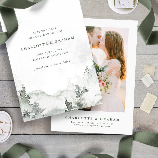 Save The Date Forêt Aquarelle (Simple Minimalist Photo Watercolor Forest Save The Date
)