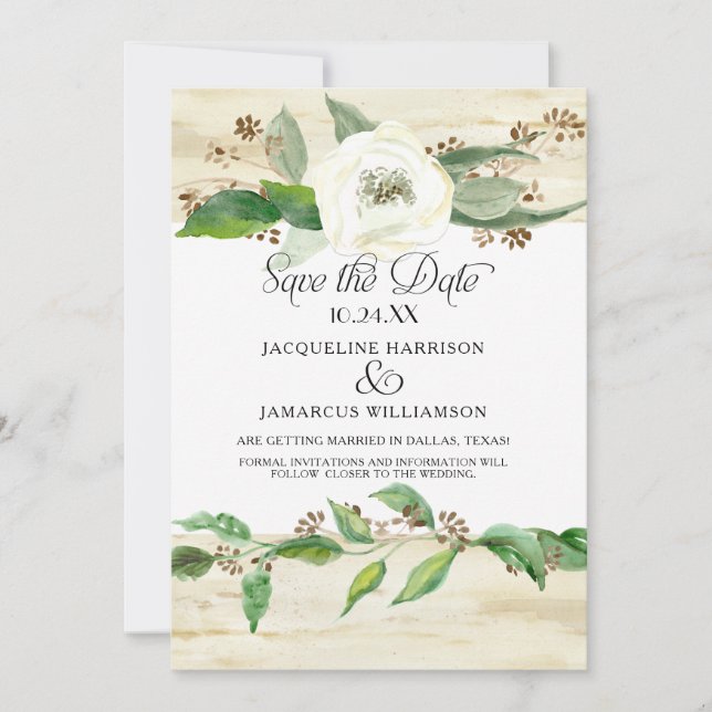 Save The Date Forêt Bois Feuille de BOHO Photo Enregistrer la Da (Devant)