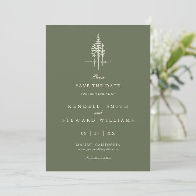 Save The Date Forêt d'arbres moderne Mariage rustique Enregistre (Debout devant)