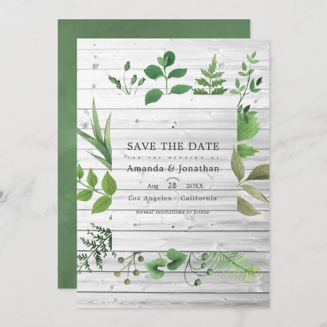Save The Date Forêt de Bois Verdure Rustique Photo de Mariage (Devant / Derrière)