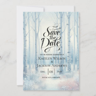 Save The Date Forêt de bouleaux bleus givrés pour mariage