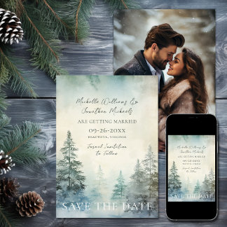 Save The Date Forêt de pins d'hiver rustique Mariage photo