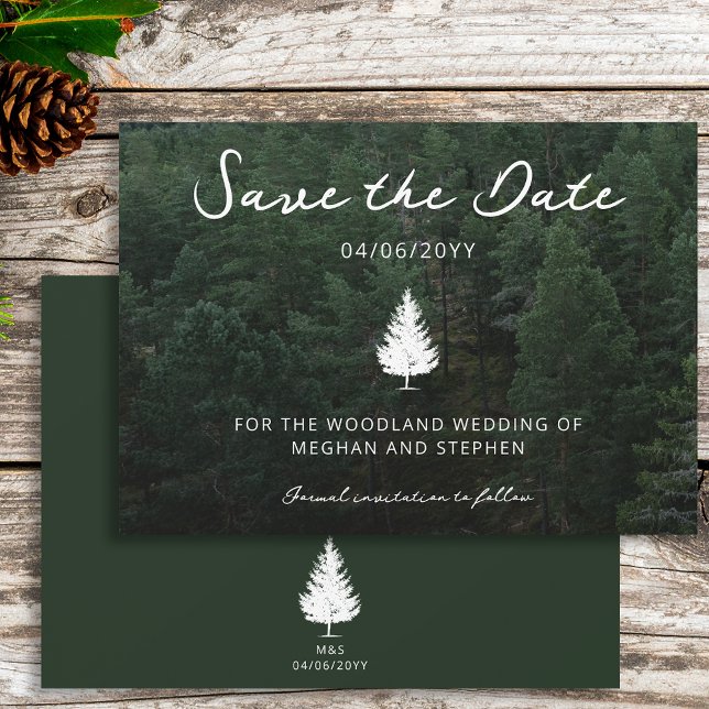 Save The Date Forêt de sapin Silhouette Paysage photo Mariage (Créateur téléchargé)