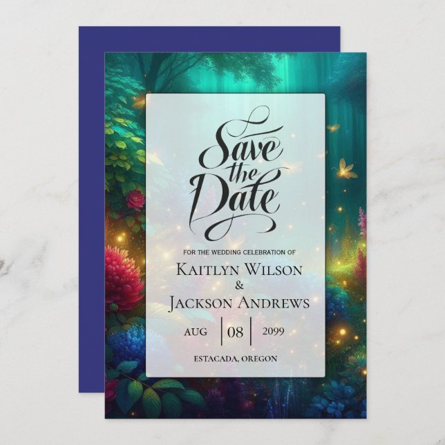 Save The Date Forêt enchantée de bijoux radiants Mariage (Devant / Derrière)