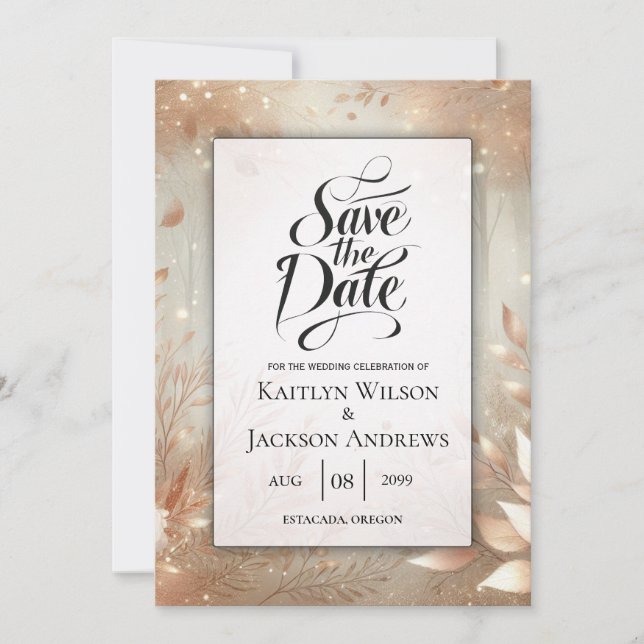 Save The Date Forêt Enchantée Mariage Rosewood Doré (Devant)