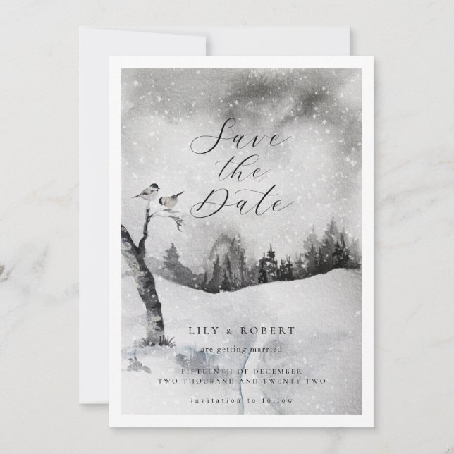 Save The Date Forêt neigeuse Ethereal Mariage d'hiver (Devant)