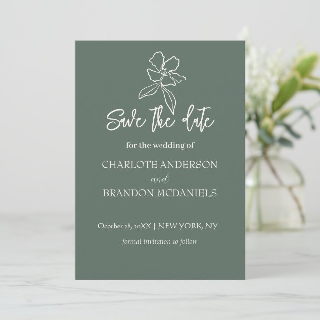 Save The Date Forêt Vert Minimal Mariage Floral Enregistrer La D (Debout devant)