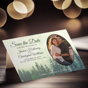 Save The Date Forêt verte rustique avec Mariage photo ovale