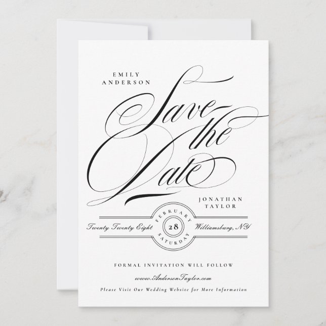 Save The Date Formal Elegant Calligraphy Wedding Website Photo (Devant)