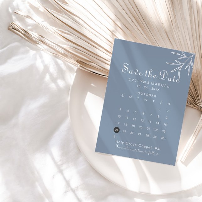 Save The Date Formal Minimal Dusty Blue Enregistrer le calendrie (Créateur téléchargé)