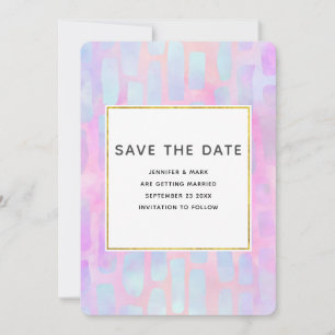 Save The Date Formes de rectangle violet et bleu sur mariage ros