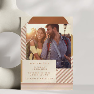 Save The Date Formes Modernes Lignes Terracotta Photo Mariage