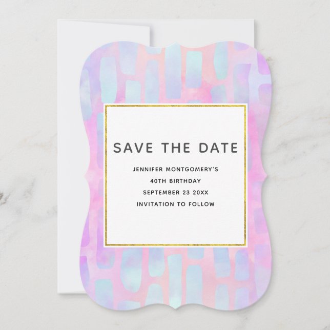 Save The Date Formes rectangulaires violettes et bleues à l'anni (Devant)