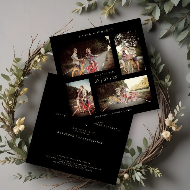 Save The Date Four Photos Minimalist Modern Collage Wedding (Stylish Four Photos Minimalist Modern Collage Wedding Save the Date Card.)