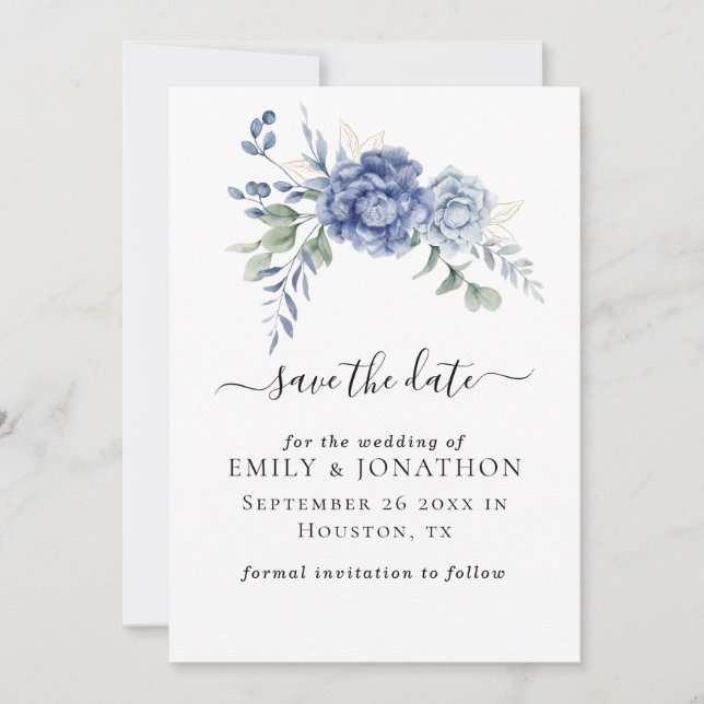 Save The Date Fournitures de mariage élégantes Dusty Blue verdur (Devant)