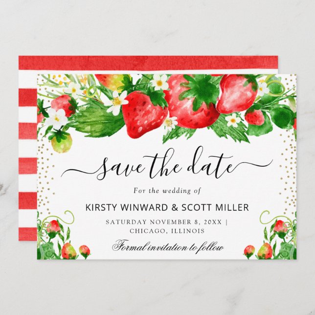 Save The Date Fraises et fleurs d'été Mariage (Devant / Derrière)