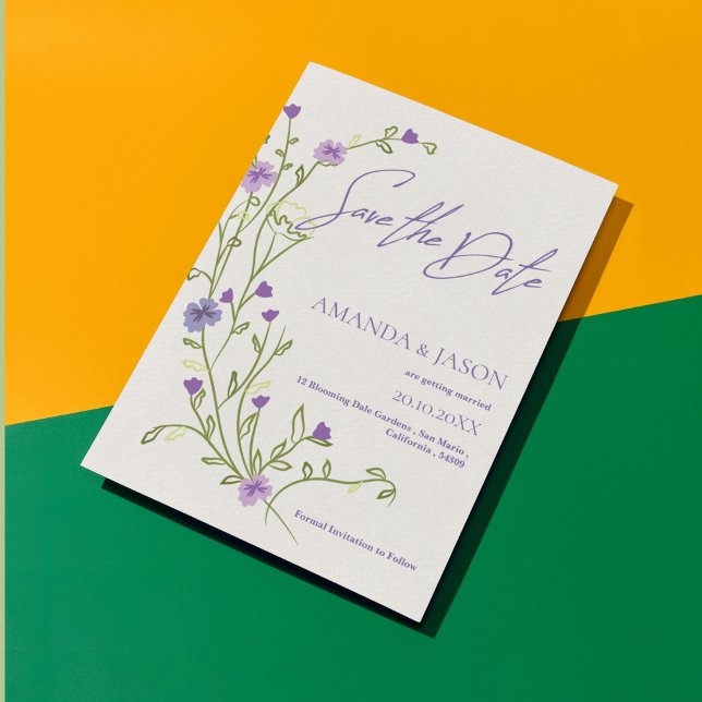 Save The Date Frame à fleurs violettes Mariage élégant Enregistr (Purple Flower Frame Elegant Wedding Save the Date)