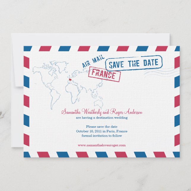 Save The Date France Air Mail Mariage Enregistrer La Date (Devant)
