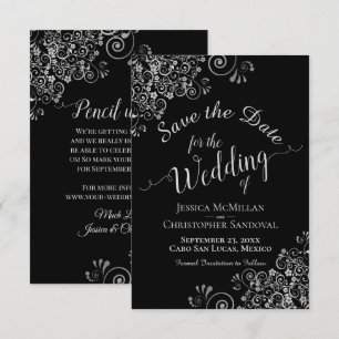 Save The Date Franges élégantes gris argenté sur mariage glamour