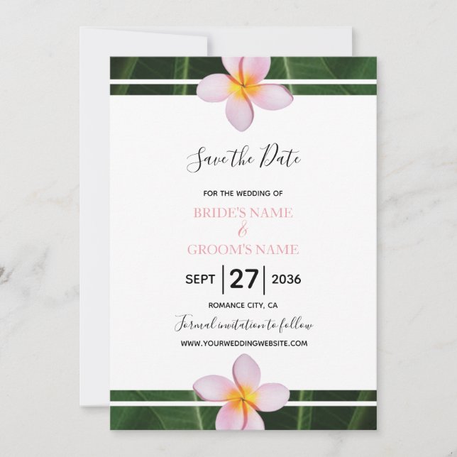 Save The Date Frangipani rose Plumeria Mariage Enregistrer La Da (Devant)