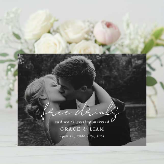Save The Date Free Drinks Elegant Modern Romantic Photo Wedding (Créateur téléchargé)