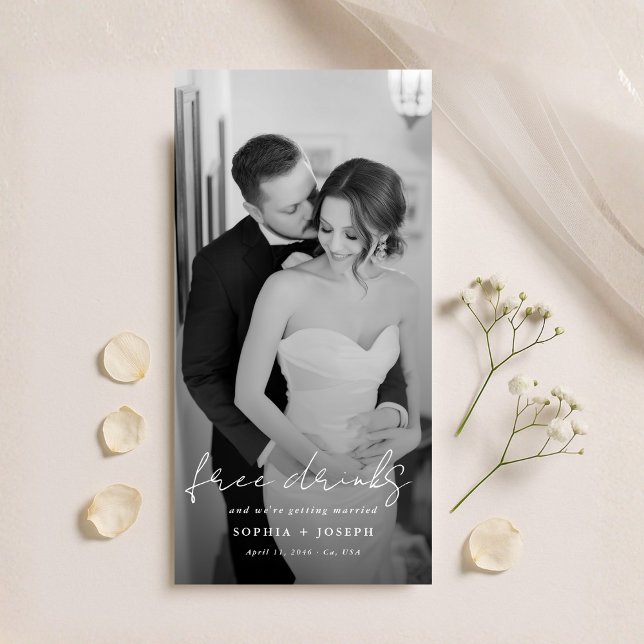 Save The Date Free Drinks | Minimalist Bookmark Wedding Photo (Créateur téléchargé)