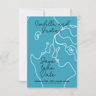 Save The Date Freehand linear drawing of a couple in love