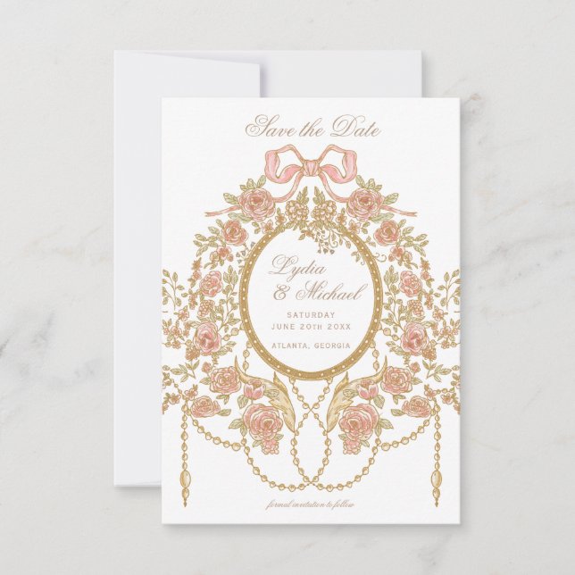 Save The Date French Rococo Rose Monogram Wedding (Devant)