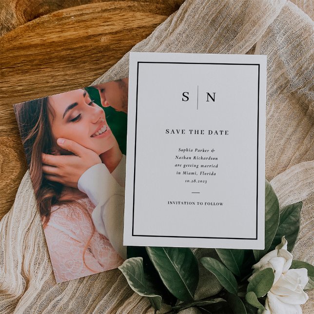 Save The Date Frontière et photo noir et blanc minimes et chic (Créateur téléchargé)
