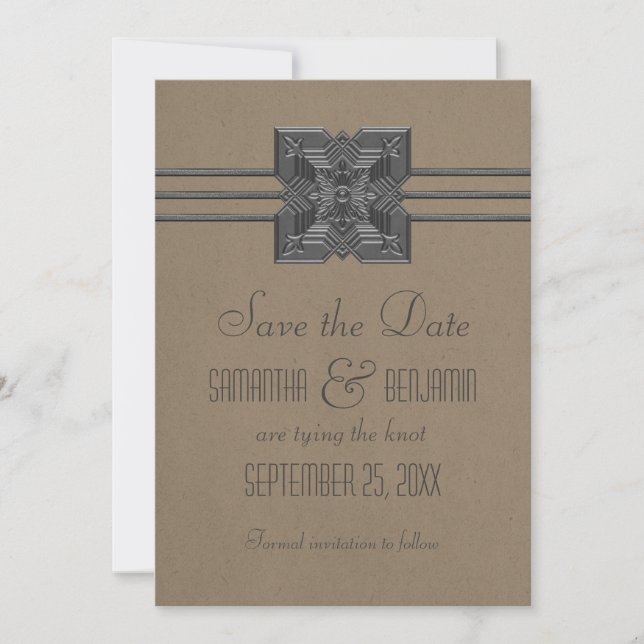Save The Date Frontière Mocha Medallion Enregistrer la date Invi (Devant)