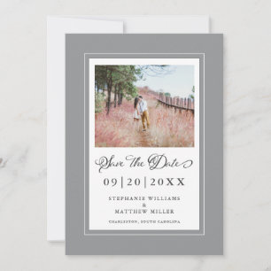 Save The Date Frontières chic gris et blanc ultra-brillant