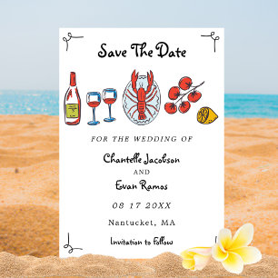 Save The Date Fruits de mer tirés à la main Plage de homard Mari