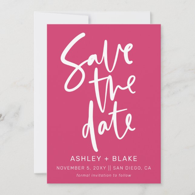 Save The Date Fuchsia manuscrite moderne Enregistrer la date (Devant)
