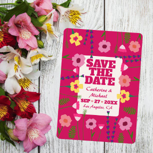 Save The Date Fuchsia rose brillant et gras coloré Floral QR Cod