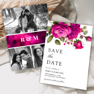Save The Date Fuchsia Roses Roses Photo Collage Mariage
