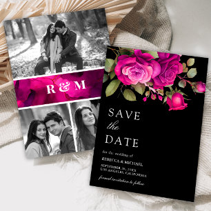 Save The Date Fuchsia Roses Roses Photo Collage Mariage Noir