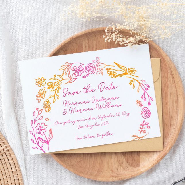 Save The Date Fun Mains Whimsical Tirée Rose Orange Floral (Créateur téléchargé)