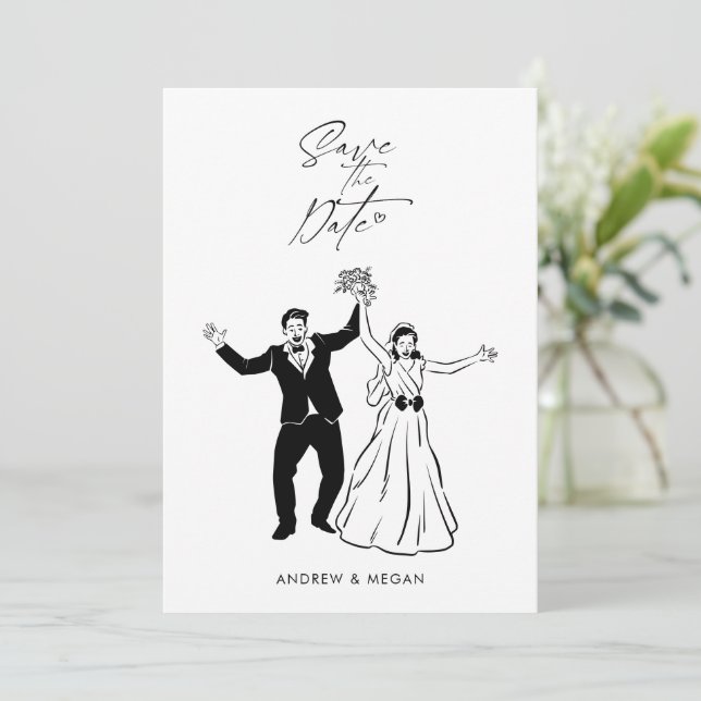 Save The Date Fun mariage mignon couple (Debout devant)